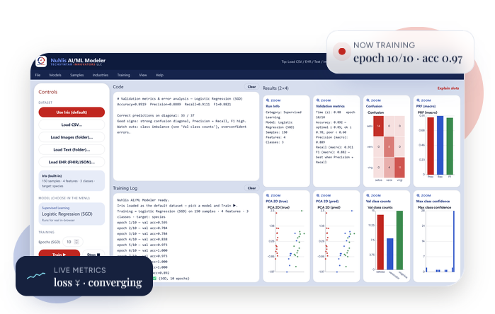 Nuhlis AI/ML Modeler dashboard